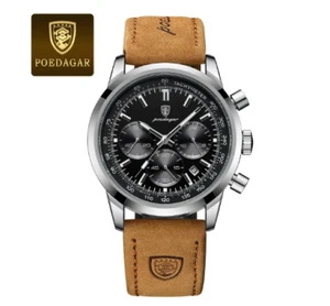Poedagar Armbanduhr Chronograph Wasserdicht Quarz Herren¦Lederarmband - Bild 1 von 9