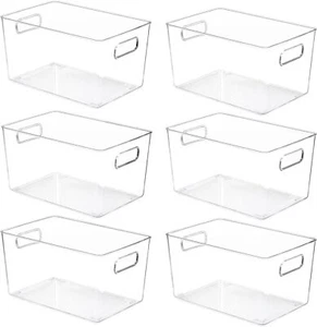 6 Pack Clear Pantry Organizer Bins Plastic Containers with Handle for Kitchen - Picture 1 of 3