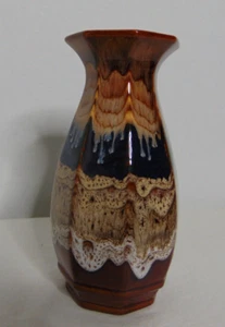 Royal Haeger Art Pottery Vase 1960's MCM Brown Blue Biege Drip Ceramic Deco Mode - Picture 1 of 9