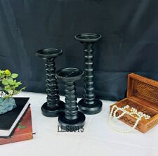 Black Wooden Hand Crafted Decorative Wooden Candle Holder Stand Siren Shape,
