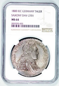 Germany State Saxony 1800 IEC Taler Coin NGC MS64 Thaler Deutsch UNC - Picture 1 of 2