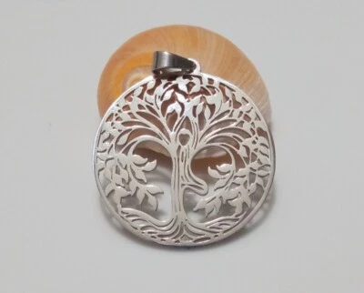 1pz charm ciondolo albero della vita in acciaio inox 35mm colore argento scuro - Immagine 1 di 2