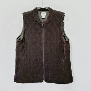Chico's Travelers Brown Quilted Front Zip Vest Size 1 M Stretch Lined - Picture 1 of 11