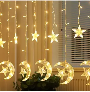 Twinkle Moon Star LED Curtain String Light USB for Indoor Window, Kids Room - Picture 1 of 7