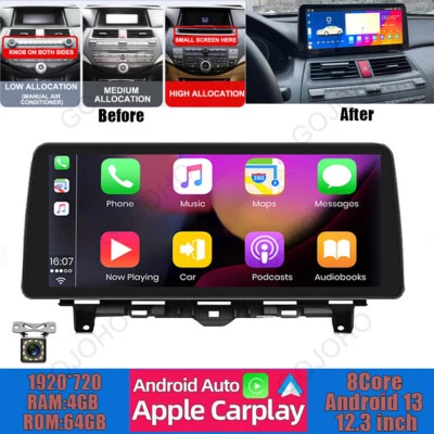 12.3" 64GB Carplay Android 13 Car Stereo Radio Navi For Honda Accord 8 2008-2013 - Image 1 of 4