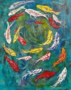 Original acrylic art painting - Koi Pond : Safely Flourishing Together - Picture 1 of 1