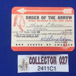 Tarjeta de miembro Boy Scout Order Of The Arrow Schiwa'pew Names Lodge 535 1969 2411C1 - Imagen 1 de 3