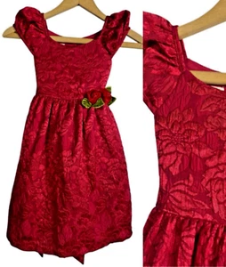 Laura Ashley London Dress Girls Size 6 Red Formal Petticoat Floral Tea Party - Picture 1 of 12