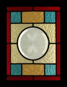 Victorian Brilliant Cut Starburst English Antique Stained Glass Window - Picture 1 of 1