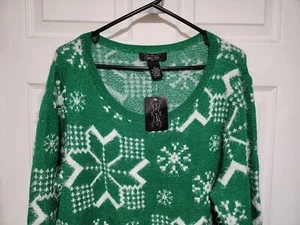 Womens Ugly Christmas Sweater Top Size 1x Green Soft Knit Fur Blouse Shirt - Picture 1 of 5