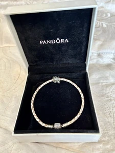 PANDORA BRACELET DOUBLE BRAIDED LEATHER WITH BRIDE & GROOM CHARM - Picture 1 of 5