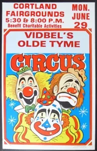 Vintage Vidbel's Old Tyme Circus Poster June 29 Cortland NY Cardboard 70's/80's - Picture 1 of 2