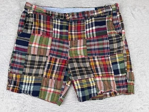 Polo Ralph Lauren Shorts Men 42 Red Yellow Plaid Patchwork Classic Cotton 42x9 - Picture 1 of 16