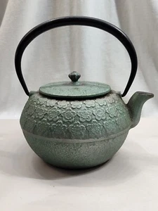 Antique Chinese Seafoam Green Metal Signed Teapot 8" - Picture 1 of 16