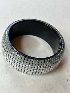 Thick Silver Mesh Under Clear And Black Plastic Bangle Bracelet  – 2.5 inches - Picture 1 of 6
