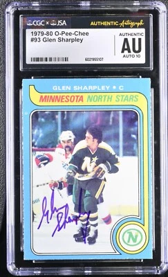 Glen Sharpley Signed 1979-80 O-Pee-Chee Card #93 North Stars CGC AU JSA 10 Auto - Image 1 of 2