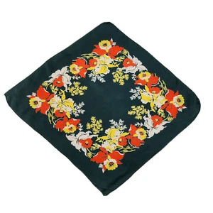 Vintage Handkerchief 11.5" Green Orange &Yellow Daffodils Silky Hankie Soft Thin - Picture 1 of 9