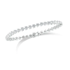 4.00ct F/SI 100% Natural Round Diamond Three Claw Tennis Bracelet, White Gold - Picture 1 of 6