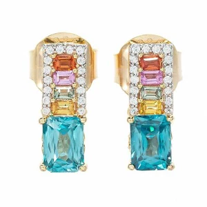 Mehers Schmuck Ohrring 5,99 kt blauer Zirkon & mehrfarbiger Saphir Sterlingsilber - Bild 1 von 2