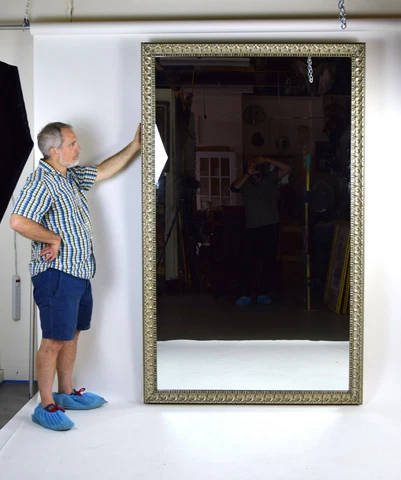 Vintage 84in x 52in Full Length Wall Mirror Ornate Silver Gilt Wood Gesso Frame Cover