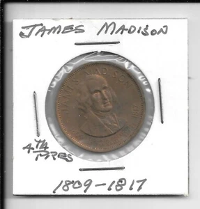 JAMES MADISON 4th, Fourth President 1809 - 1817 Coin / Token 1" Diameter - Picture 1 of 2