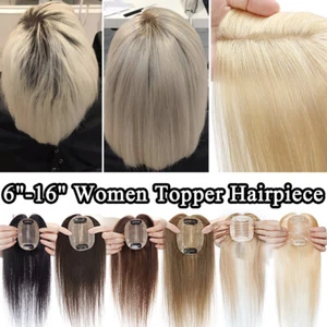 CLEARANCE Women Topper 100% Human Hair Piece Toupee Clip in Top Hairpiece 8"-16" - Picture 1 of 93