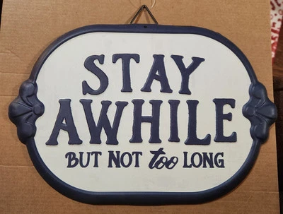 Red Shed Metal Sign Stay Awhile But Not Too Long  New Distressed Country - Image 1 of 2