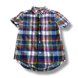 CHAPS Boys Short Sleeve Button Up Plaid Shirt Red Green Yellow Blue White Size 5 - Picture 1 of 4