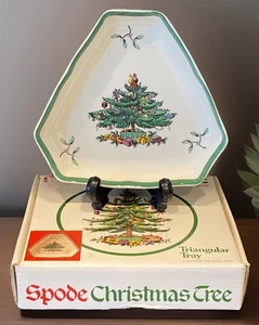 Spode Christmas Tree Tray Triangular Made In England 6”L Dish In Original Box - Picture 1 of 9