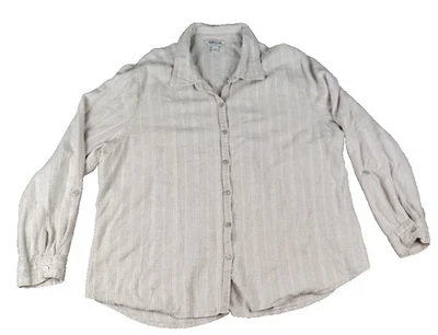 Женская рубашка Orvis XXL на пуговицах спереди верхняя льняная смесь бежевая в полоску с длинным рукавом - Изображение 1 из 4