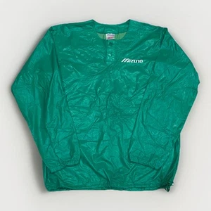 Vintage Mizuno Warmup Pullover Jacket Vibrant Green Glossy Wet Look Size XL - Picture 1 of 12