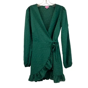 Mi Ami for Francesca’s Mini Wrap Dress Long Sleeve Embroidered Green Size Small - Picture 1 of 9