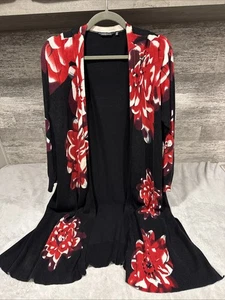 Hannah rot und schwarz Blumen Langarm offen Long Strickjacke mit Seitenschlitzen Gr. XL - Bild 1 von 11
