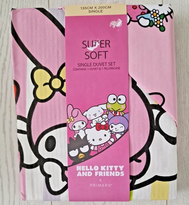 SET COPRIPIUMINO SINGOLO PRIMARK HELLO KITTY NUOVO CON ETICHETTE - Immagine 1 di 4