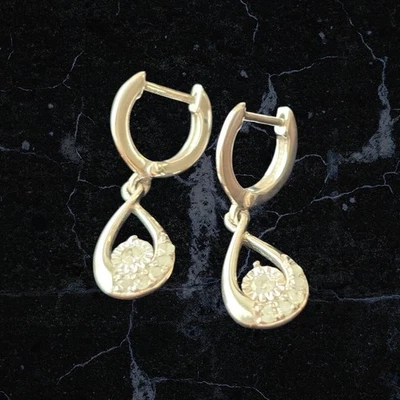 Round .23ct Diamond Rhodium Plated 925 Silver Drop And Dangle Earrings - Image 1 of 4