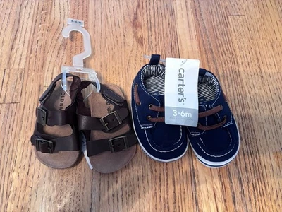 Nuevo Conjunto Infantil De 2 Zapatos Carters Azul Marino Antiguo Azul Marino Sandalias Marrón 3/6 Meses Foto 1 de 4
