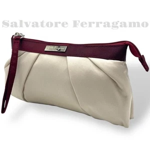 Ferragamo Women Rare Extremely Aritania Airlines Limited Pouch Nylon Off-White L - Picture 1 of 9