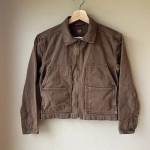 GAP Kids Denim Jacket Youth Boy Size L (10)Palomino Brown Trucker Carpenter Zip - Picture 1 of 13