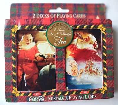 COCA-COLA Christmas Playing Cards NEW 2 Sealed Decks Collectors Tin Vintage 1997 - Image 1 of 4