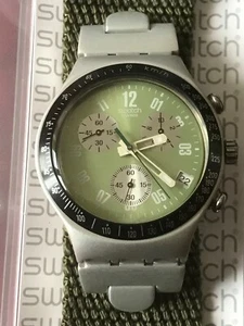 Wristwatch SWATCH Irony Chrono BRAVELY (YCS4018)-NEW/NOS-Green/Silver-Textil-RRR - Picture 1 of 4