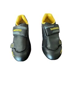 Shimano SPD-R Road Bike Shoe Black Leather Yellow Trim Size 42 US 11-11.5