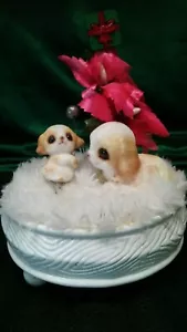VINTAGE ANIMATO CARINO JOSEF ORIGINALE MADRE CANE CON CUCCIOLO IN MOVIMENTO MUSICAL - Foto 1 di 6