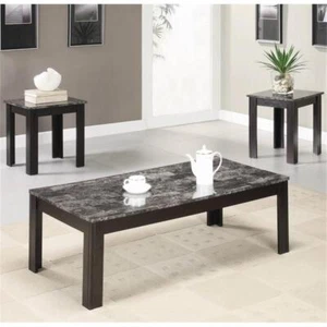 Coaster Silas 3-Piece Faux Marble Top Wood Coffee Table Set in Black - Picture 1 of 2