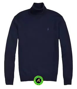 POLO RALPH LAUREN Men’s Washable Merino Wool Navy Roll Neck Jumper L RRP £199 - Picture 1 of 3