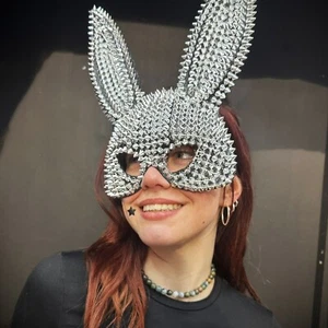 Silver Studded Bunny Mask Cute BDSM Bondage Spikes Halloween Easter Unisex - Picture 1 of 2