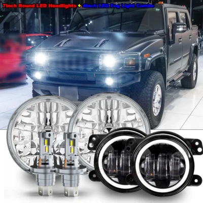 For Hummer H2 03-2009 Pair 7 inch Round LED Headlights+ 4inch fog lights - Image 1 of 4