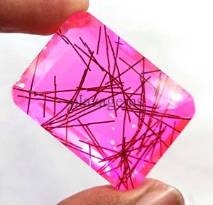 Pink Rutilated Quartz 149.7 Ct Certified Emerald Cut Loose Gemstone 5ARW - Picture 1 of 8