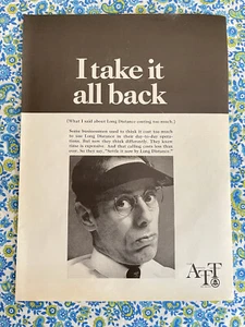 Vintage 1969 AT & T Long Distance Telephone Print Ad “I Take It All Back” - Picture 1 of 7