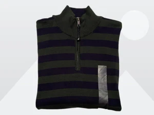 Nautica Mens Green Blue Striped 1/4 Zip Mock Neck Long Sleeve Sweater Shirt Sz M - Picture 1 of 14