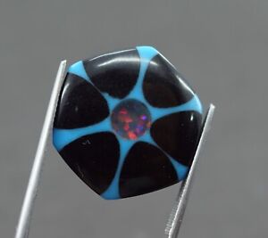 17.55 Ct Fire Opal Inside Black & Blue Onyx Trapiche Hexagon Cut Loose Gemstone